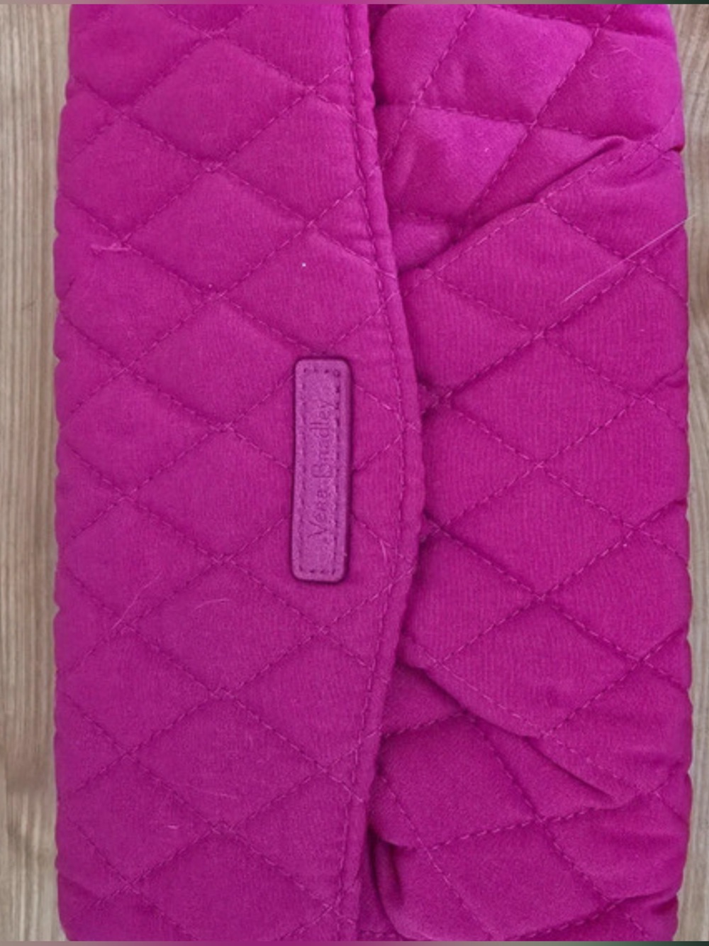 Vera Bradley Trifold Wallet In A Hot Pink Microfiber With Diamond Quilting.